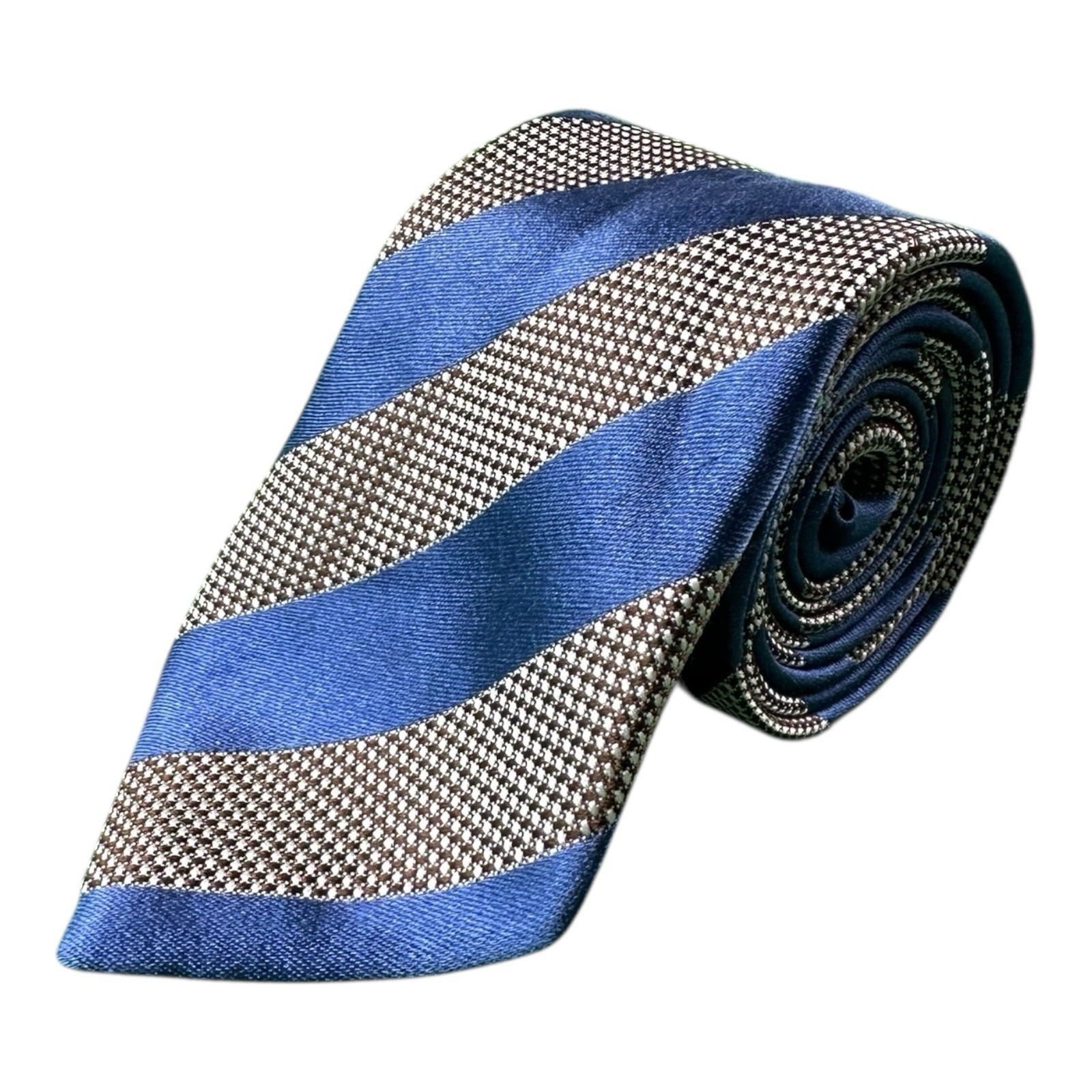 Seaward  Steven Blue Gray Striped Pure Silk Mens Tie 325 Inch Width
